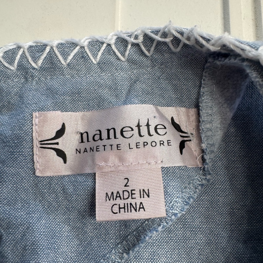 Nanette Lepore Chambray Button Pocket A Line Sun Dress Size 2 Stitching Detail - Picture 3 of 9